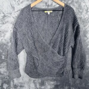 Urban Outfitters Womens Fuzzy Wrap Sweater Size XS Gray V-Neck Pullover